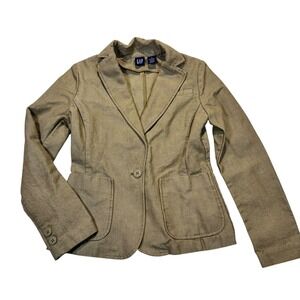 VTG Gap Womens Tan Cotton Blend Twill Single Button Blazer Jacket Size S Y2K